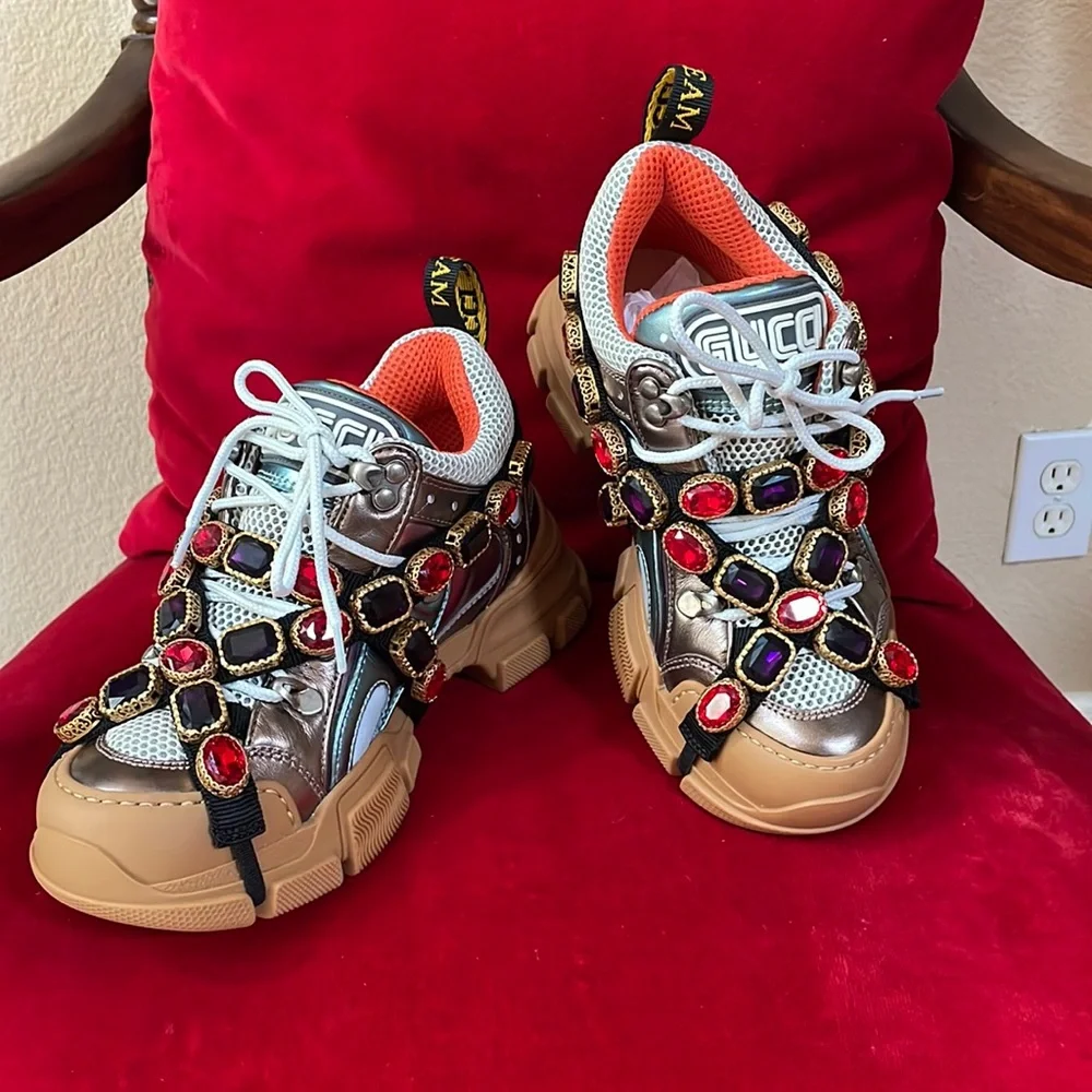 GUCCI フラットシューズ ハートプリント Gucci | Shoes | Beautiful Brand New Purple Gucci Flashtrek Chunky